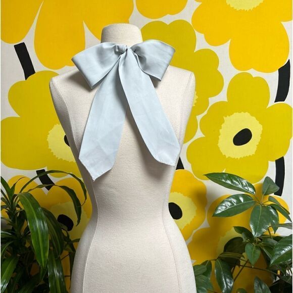 Vintage MCM 50s 60s Pale Gray Stone Thin Pussybow Ascot Scarf or Tie Waist Belt - Picture 2 of 8